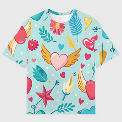 Футболка оверсайз мужская Сердечко с крылышками, цвет: 3D-принт