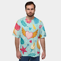 Футболка оверсайз мужская Сердечко с крылышками, цвет: 3D-принт — фото 2