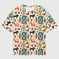 Мужская футболка оверсайз Африканские узор лев и жираф