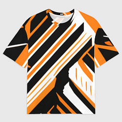 Мужская футболка оверсайз Чёрно-оранжевые полосы на белом фоне