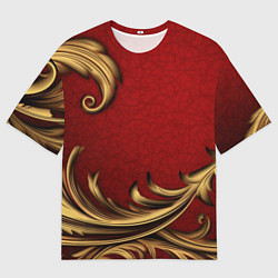 Мужская футболка оверсайз Классический золотой узор на красном бархате
