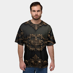 Футболка оверсайз мужская Объемные темные золотые узоры, цвет: 3D-принт — фото 2