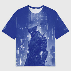 Футболка оверсайз мужская Боевой андроид в синих тонах, цвет: 3D-принт