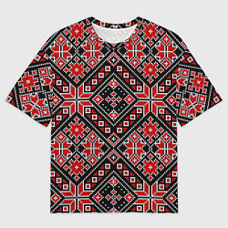 Футболка оверсайз мужская Славянская обережная узорная вышивка алатырь, цвет: 3D-принт