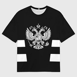 Футболка оверсайз мужская Герб РФ полосы, цвет: 3D-принт