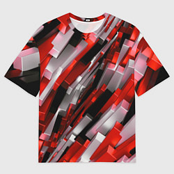 Мужская футболка оверсайз Черно-красно-белые наклонные блоки