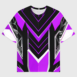 Мужская футболка оверсайз Фиолетово-серые полосы на чёрном фоне