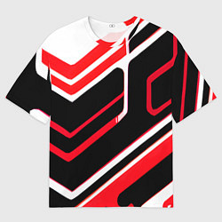 Мужская футболка оверсайз Бело-красные линии на чёрном фоне