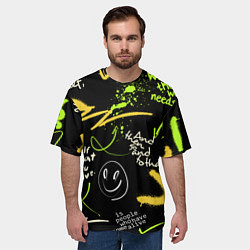 Футболка оверсайз мужская Неоновый смайл, цвет: 3D-принт — фото 2