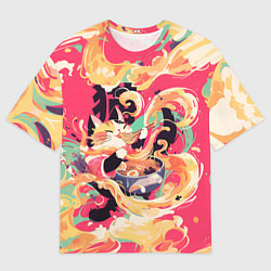 Футболка оверсайз мужская The cat eats noodles, цвет: 3D-принт