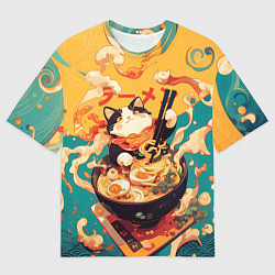Футболка оверсайз мужская The cat eats ramen, цвет: 3D-принт