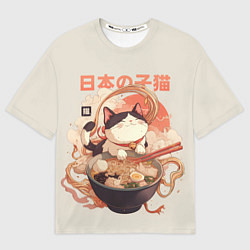 Мужская футболка оверсайз Ramen and the cat