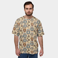 Футболка оверсайз мужская Совы птицы паттерн, цвет: 3D-принт — фото 2