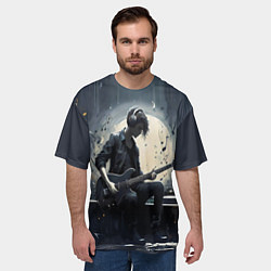 Футболка оверсайз мужская Играющий на гитаре в свете Луны музыкант, цвет: 3D-принт — фото 2
