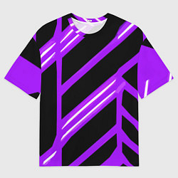 Мужская футболка оверсайз Чёрно-белые полосы на фиолетовом фоне