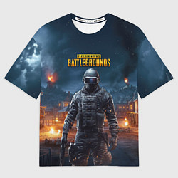 Футболка оверсайз мужская PUBG персонаж в ночном городе, цвет: 3D-принт