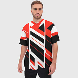 Футболка оверсайз мужская Black and red stripes on a white background, цвет: 3D-принт — фото 2