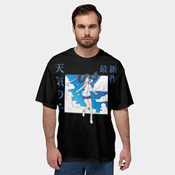 Футболка оверсайз мужская Дитя погоды - Макото Синкай, цвет: 3D-принт — фото 2