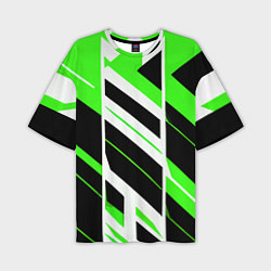 Мужская футболка оверсайз Black and green stripes on a white background