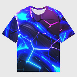 Футболка оверсайз мужская Микс разломленных плит и неоновое свечения, цвет: 3D-принт