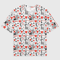 Мужская футболка оверсайз Котики держат сердечки