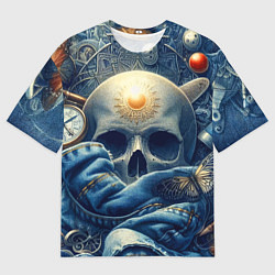 Футболка оверсайз мужская Авангардная композиция с черепом - нейросеть, цвет: 3D-принт