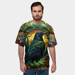 Футболка оверсайз мужская Скандинавский ворон лесной узор, цвет: 3D-принт — фото 2