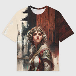 Футболка оверсайз мужская Девушка на фоне футуристичного города, цвет: 3D-принт