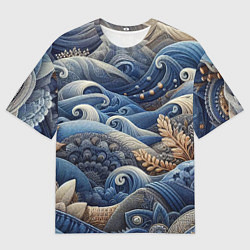 Мужская футболка оверсайз Джинсовые волны - нейросеть