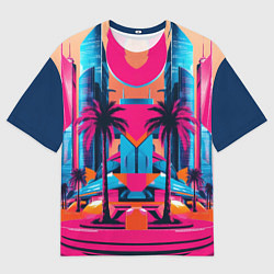 Мужская футболка оверсайз Пальмы среди небоскребов