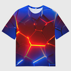 Футболка оверсайз мужская Светящиеся лавой неоновые плиты в разломе, цвет: 3D-принт