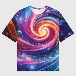 Мужская футболка оверсайз Космическая галактическая спираль - неоновое свече
