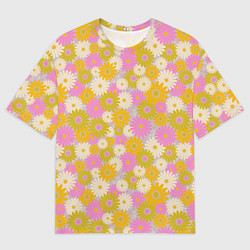 Мужская футболка оверсайз Разноцветный цветочный паттерн