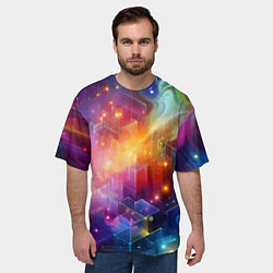 Футболка оверсайз мужская Геометрический неоновый космос - нейросеть, цвет: 3D-принт — фото 2