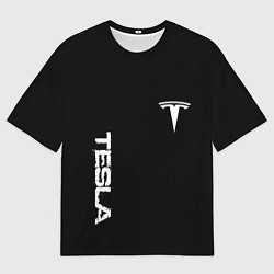 Мужская футболка оверсайз Tesla logo white