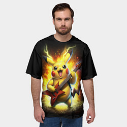 Футболка оверсайз мужская Пикачу рок звезда с электрогитарой, цвет: 3D-принт — фото 2