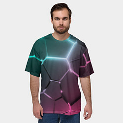 Футболка оверсайз мужская Голубые и розовые неоновые плиты в разломе, цвет: 3D-принт — фото 2