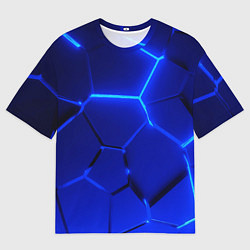 Футболка оверсайз мужская Текстура темных синих неоновые плиты, цвет: 3D-принт