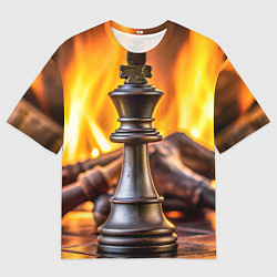 Мужская футболка оверсайз Шахматы - король на фоне огня