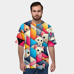Футболка оверсайз мужская Geometric pattern with kittens - ai art, цвет: 3D-принт — фото 2