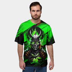 Футболка оверсайз мужская Самурай зеленый яркий фон, цвет: 3D-принт — фото 2