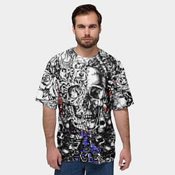 Футболка оверсайз мужская Череп и скелеты на фоне флага России, цвет: 3D-принт — фото 2