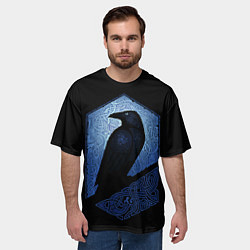 Футболка оверсайз мужская Славянский ворон в узоре орнаменте, цвет: 3D-принт — фото 2