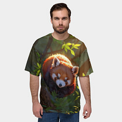 Футболка оверсайз мужская Красная панда в утреннем лесу, цвет: 3D-принт — фото 2