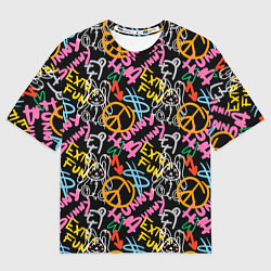 Мужская футболка оверсайз Funny bunny color graffiti pattern