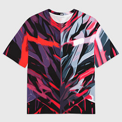 Мужская футболка оверсайз Хаотичная чёрно-красная абстракция