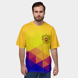 Футболка оверсайз мужская Желтая геометрия - спорт Россия с гербом, цвет: 3D-принт — фото 2