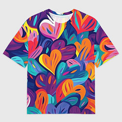 Футболка оверсайз мужская Радужные сердца, цвет: 3D-принт