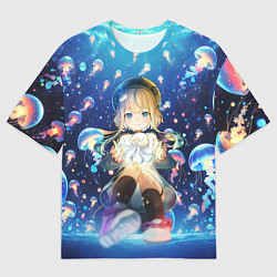 Футболка оверсайз мужская Джели - медуза не умеет плавать в ночи, цвет: 3D-принт