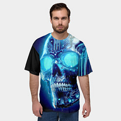 Футболка оверсайз мужская Neon cyber skull - ai art, цвет: 3D-принт — фото 2